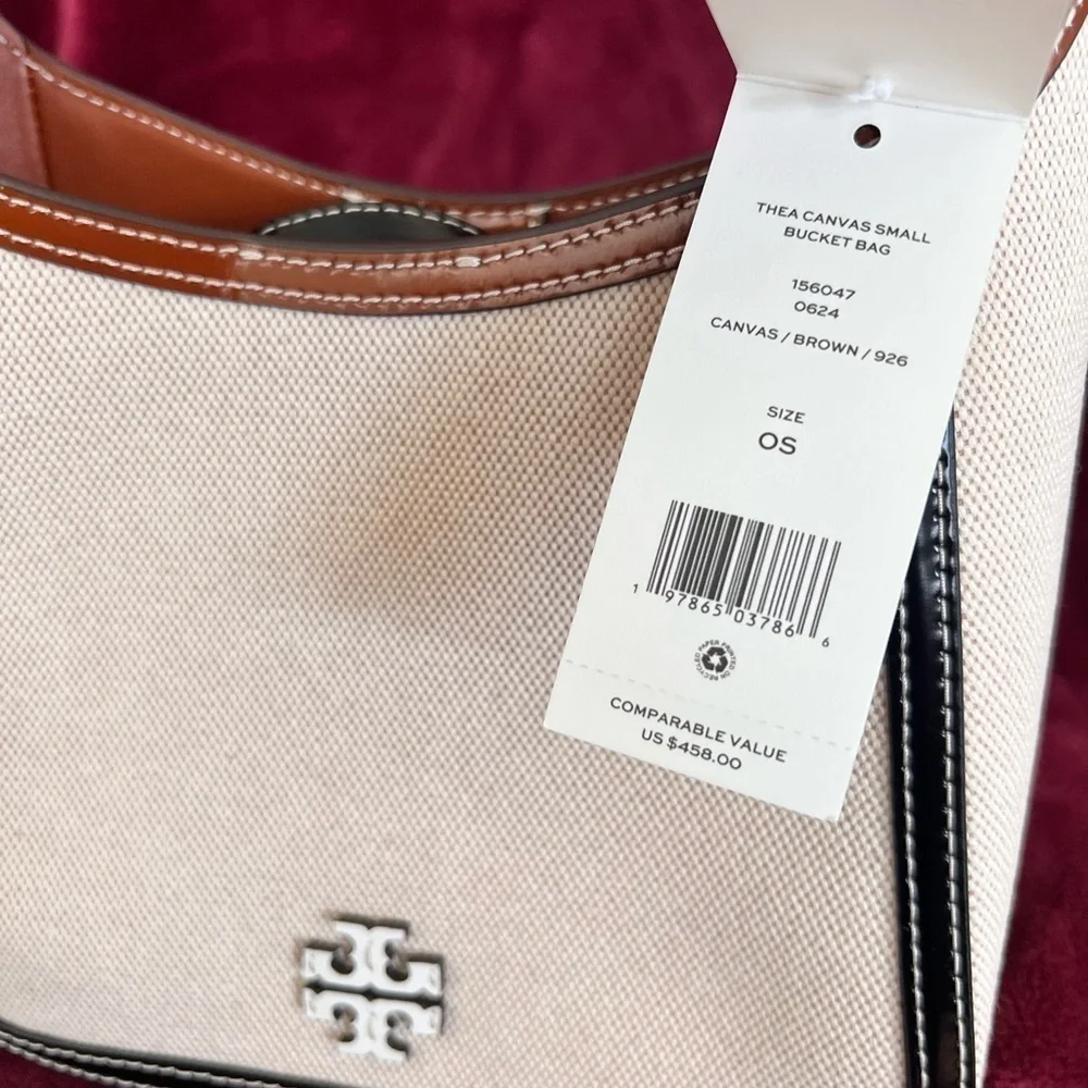 TORY BURCH• THEA CANVAS SMALL BUCKET BAG